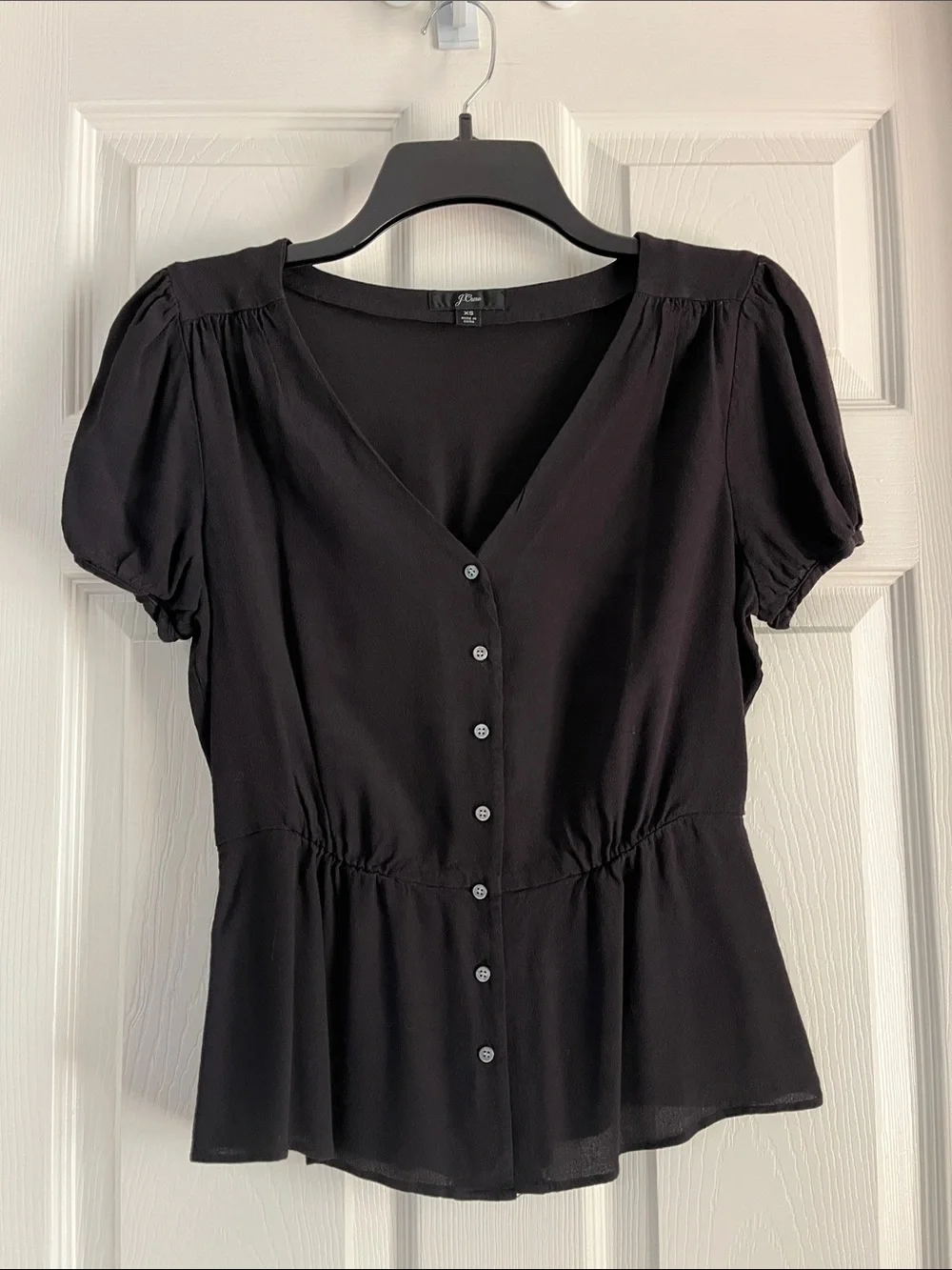 J. Crew Black Button-Front V-Neck Peplum Top